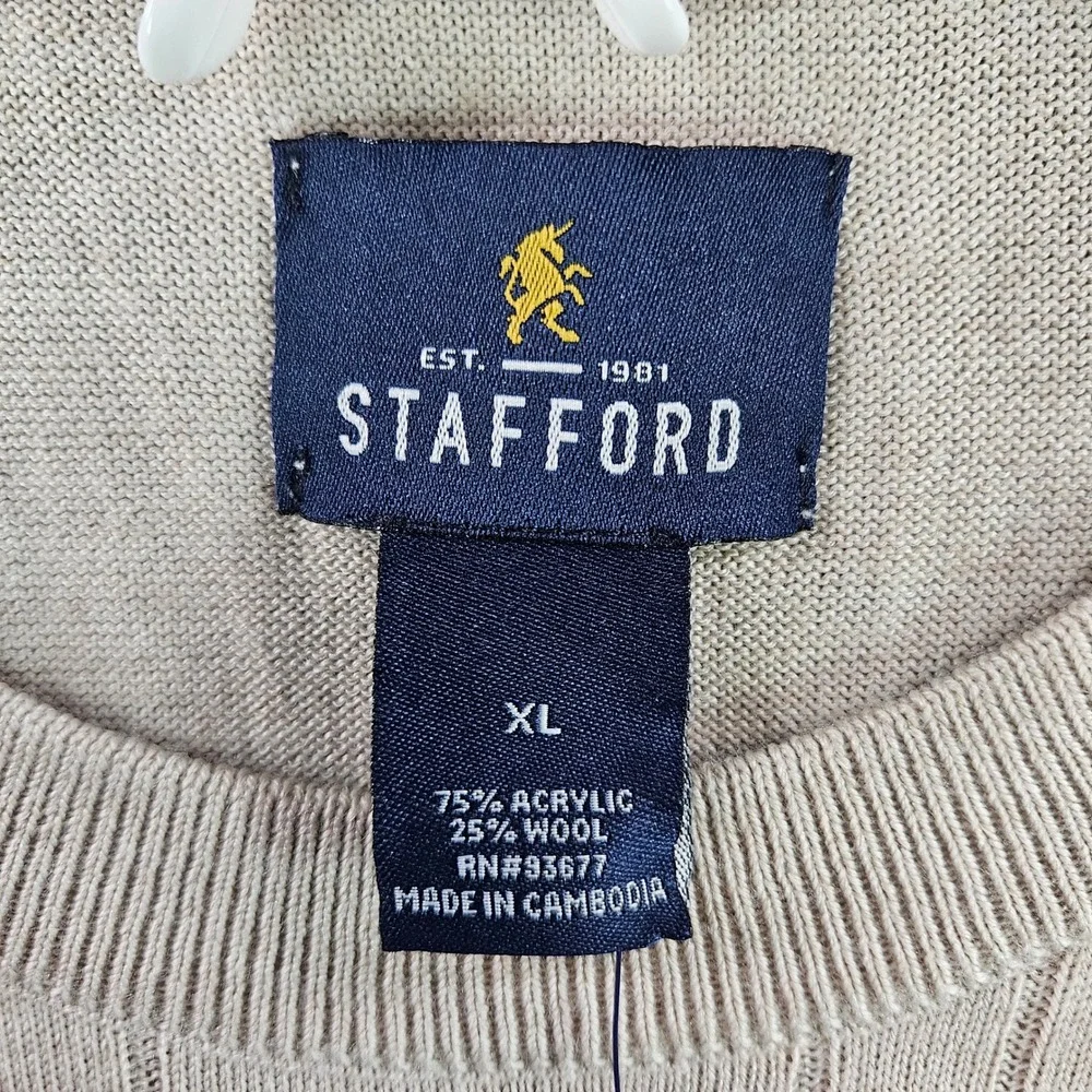 Stafford Mens XL Taupe Crew Neck Sweater Long Sleeve Wool‎ Blend NWT NEW